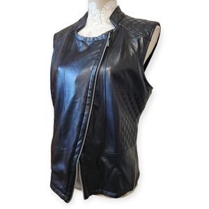 Peter Nygard Black Faux Leather Moto Vest Size Large